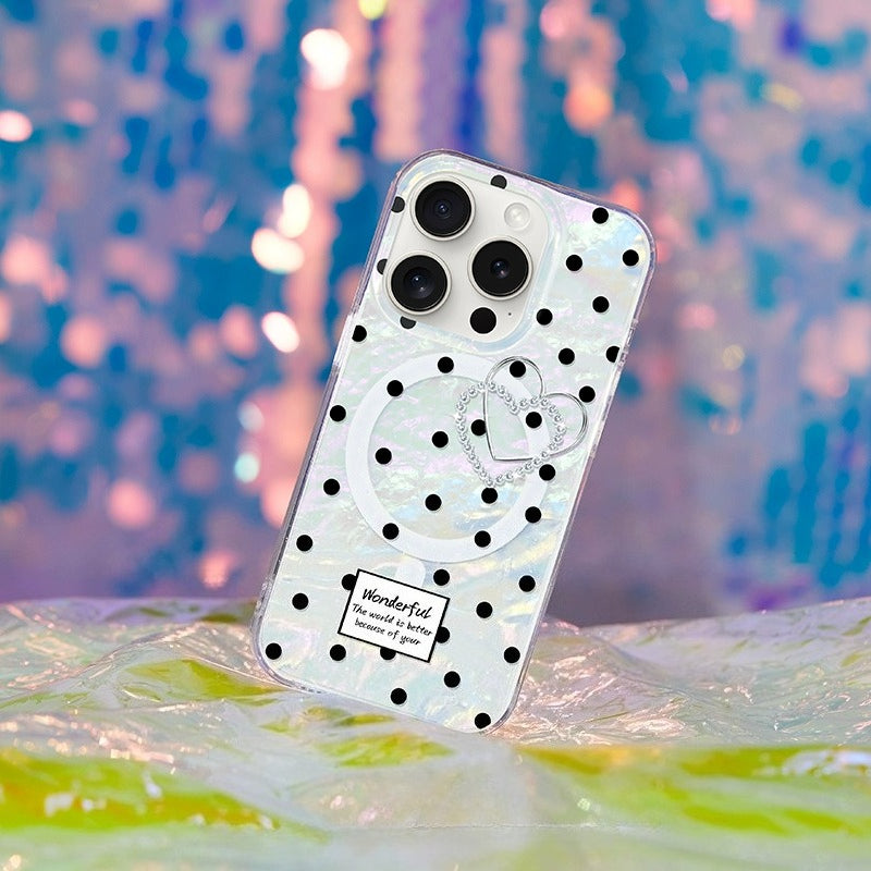 iCraftPro | Polka Dot & Shell Pattern Magnetic Case with Lanyard for iPhone 17 Pro Max, Fashion & Cute, Fits iPhone 16/15/14/13