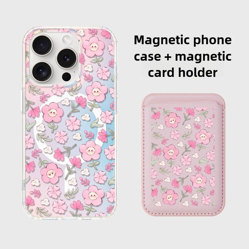 iCraftPro | Applicable to Apple 17promax mobile phone case, new iphone16pro female magnetic gradient laser 15 with lanyard, high-end sense 14, literary and fresh 13, smiling face flower 12 protective case
