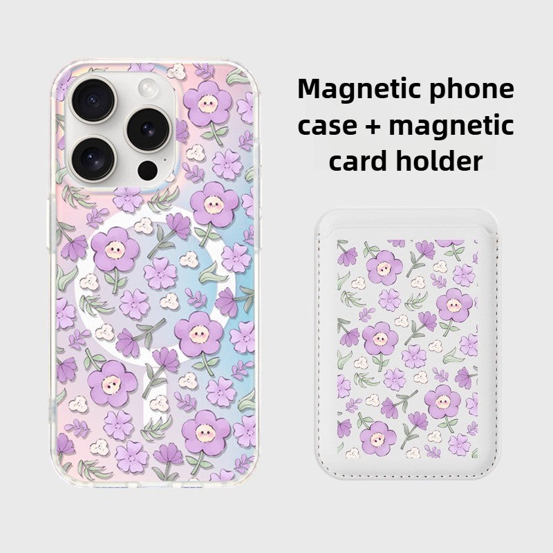 iCraftPro | Drop-Proof Magnetic Case for iPhone 12-17 Pro Max, with Creative Smiling Flower Design, Gradient Holographic Finish and Lanyard.