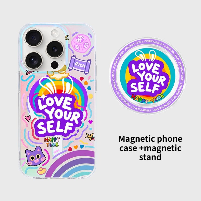 iCraftPro | Magnetic Case for iPhone 12-17 Pro/Pro Max - Laser Gradient & Artistic Lettering, Stylish & Unique.
