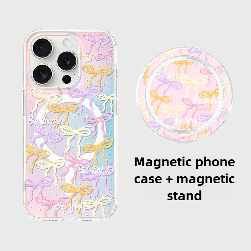 iCraftPro | Applicable to Apple 17romax mobile phone case, the new iphone16pro women's 15 magnetic laser magsafe advanced sense 14 gradual change creative niche 13 literary bow 12 protective case