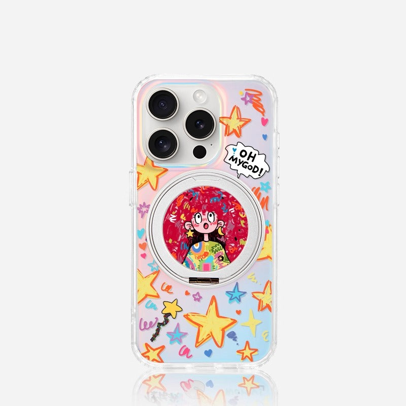 iCraftPro | Magnetic Case with Stand & Holographic "Magical Girl" Design for iPhone 12/13/14/15/16/17 Pro (Max)