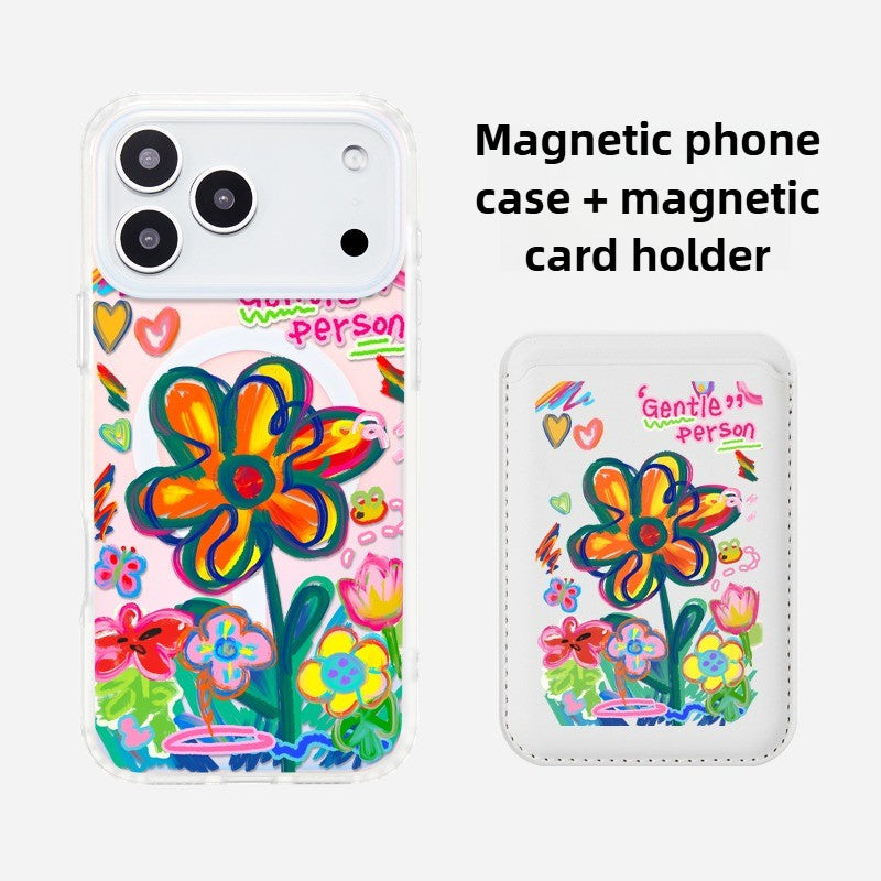 iCraftPro | Floral Holographic MagSafe Case with Lanyard for Apple 17ProMax iPhone 16/15/14/13/12 - Chic & Creative