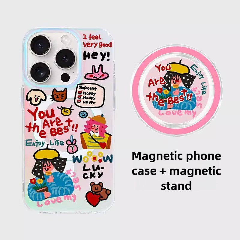 iCraftPro | Unique Cute Creative Case, Holographic Gradient with Magnetic Strap for iPhone 12 to 17 Pro Max