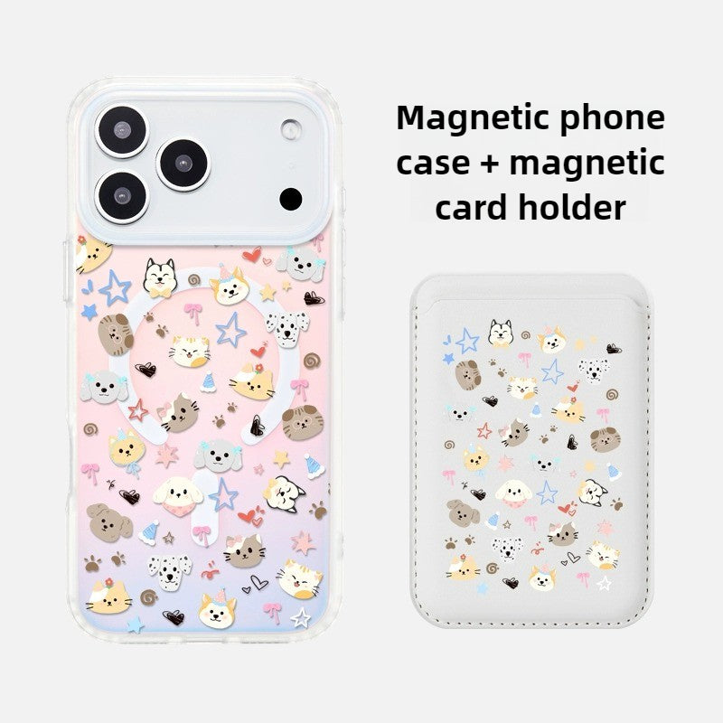 iCraftPro | Magnetic Case for iPhone 12-17 Pro Max, Gradient Holographic Aesthetic with Strap, Cute Pet Design