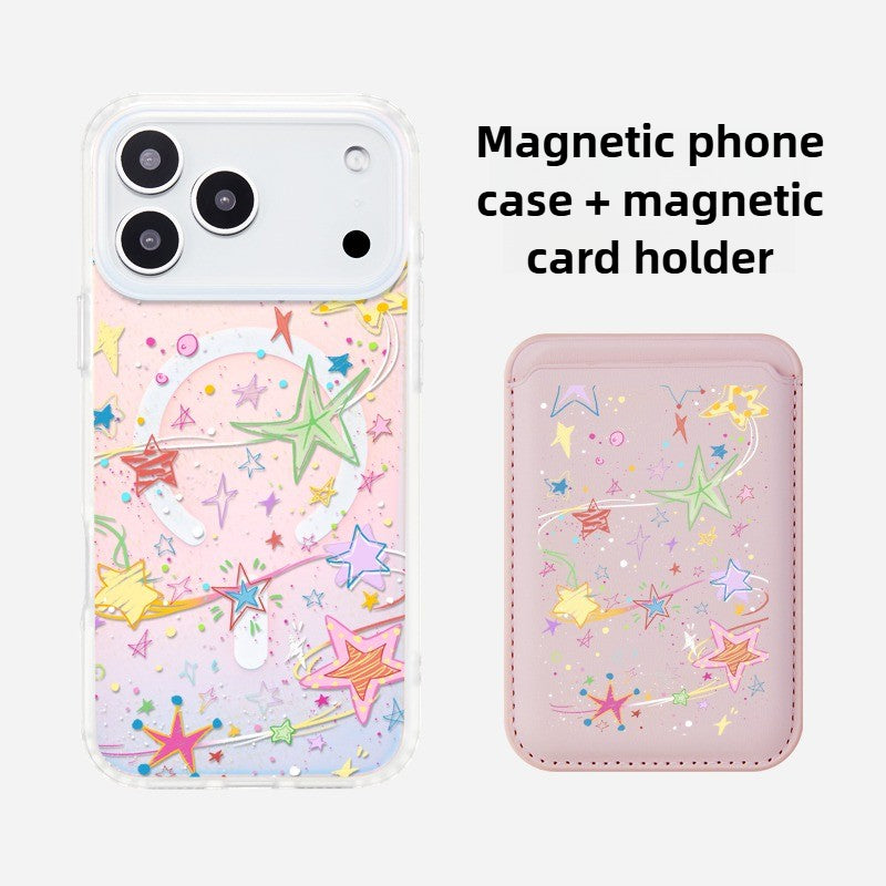 iCraftPro | MagSafe Case with Lanyard - Gradient Holographic Stars for Apple 17ProMax 16Pro 15 14 13 12