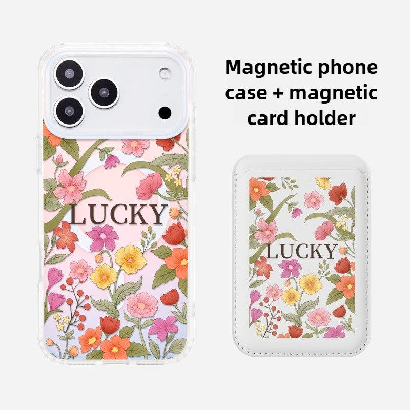 iCraftPro | Lucky Floral & Fresh Style Case. Magnetic, Holographic with Strap for iPhone 12 to 17 Pro Max. Elegant Design.
