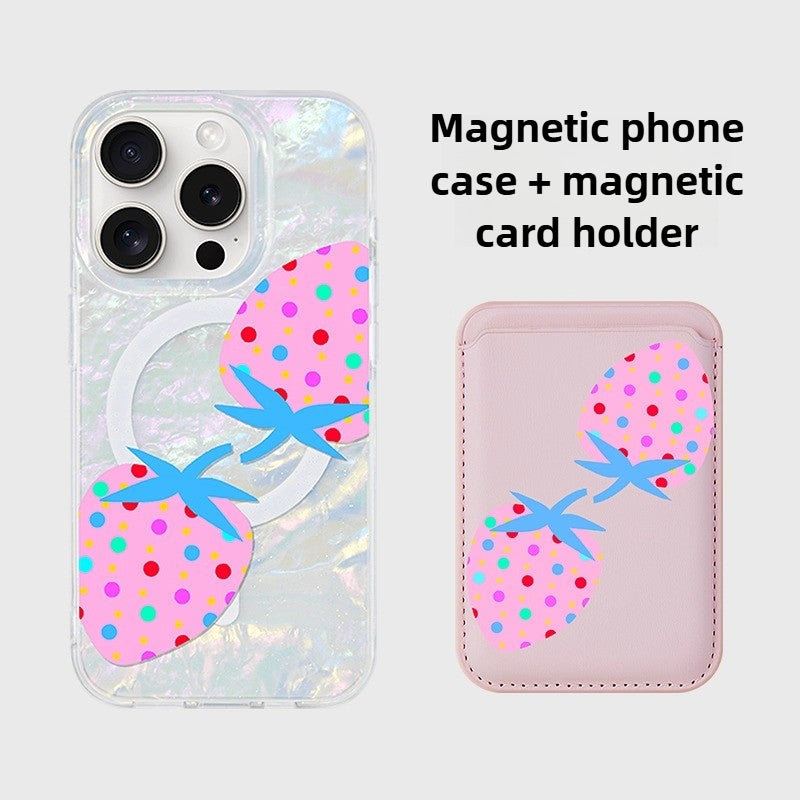 iCraftPro | Magnetic Case with Strap for iPhone 12-17 Pro Max, Features Colorful Shell Pattern, Fresh Fruit, Polka Dots, and Strawberry Designs for a Summer Vibe.