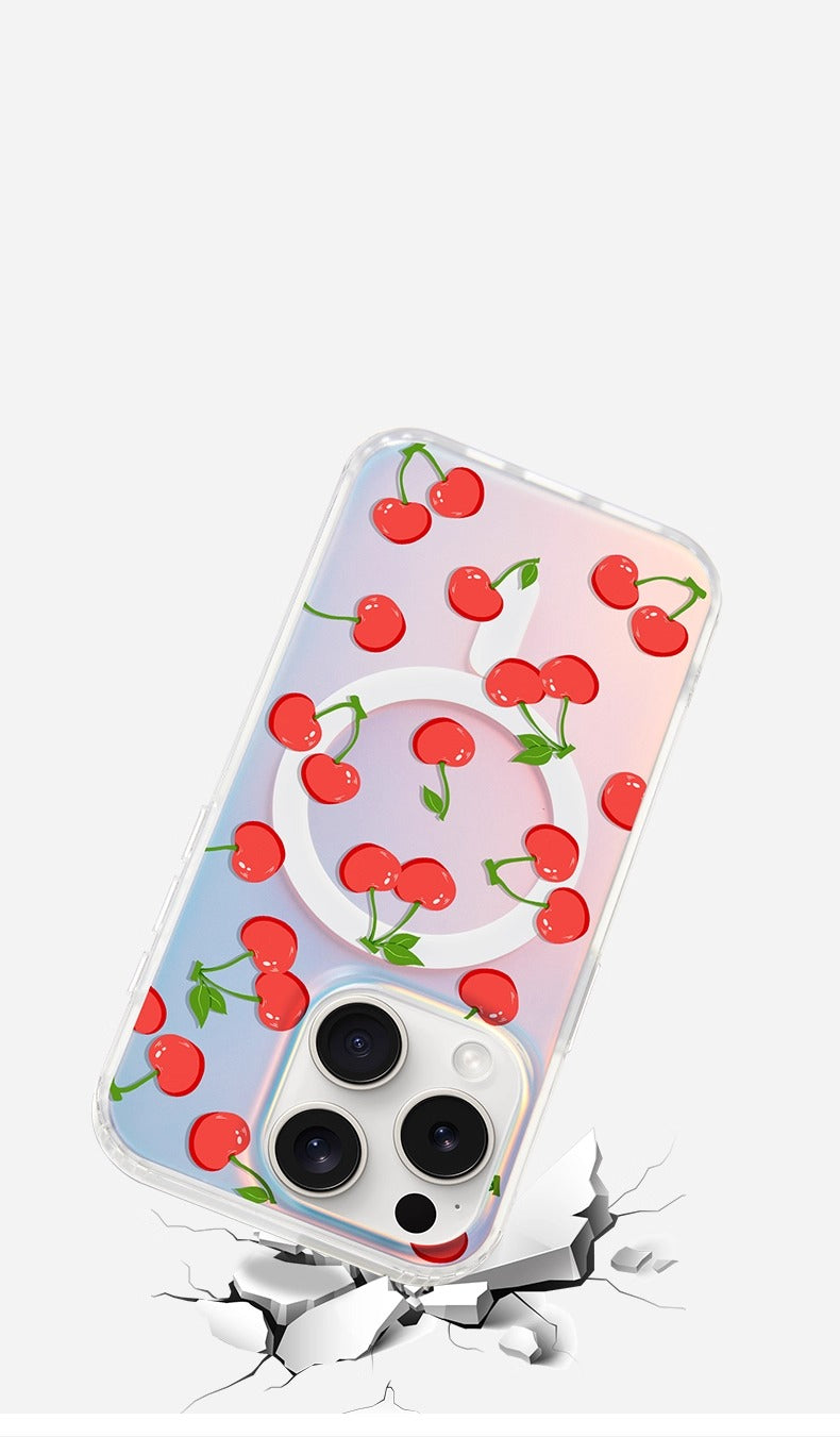 iCraftPro | Applicable to Apple 17promax mobile phone case new iphone16pro women's 15 magnetic attraction gradual change laser magsafe advanced sense 14 niche 13 creative fashion cherry ip12