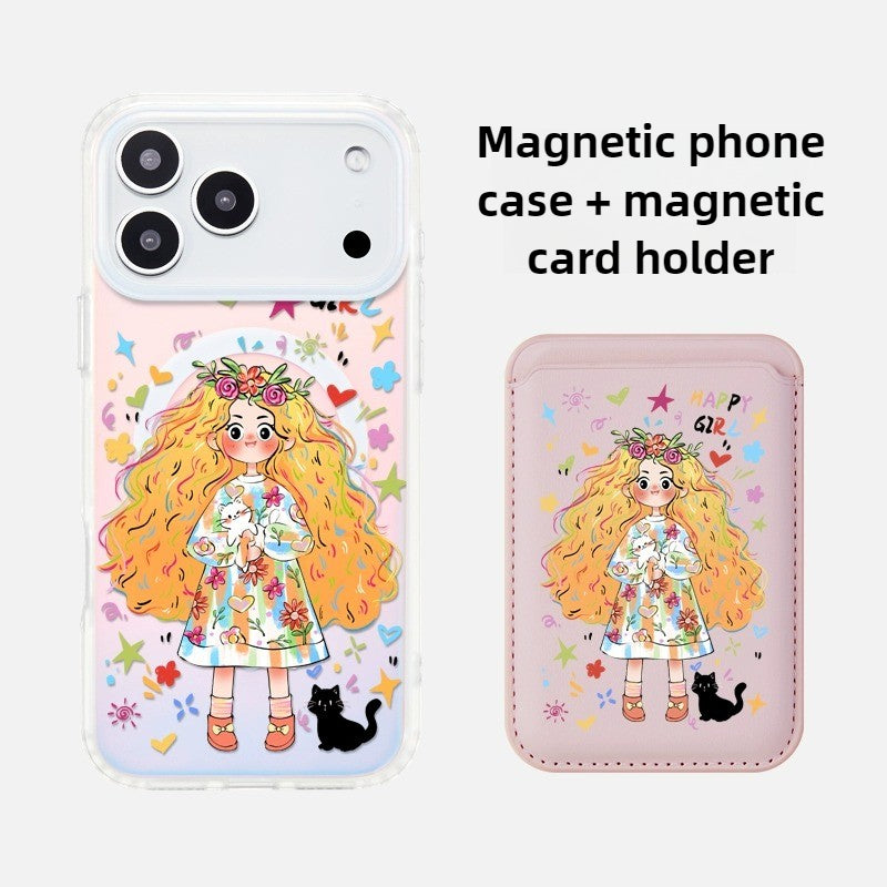 iCraftPro | Magnetic Gradient Case for iPhone 17 Pro Max, Cute Cartoon Design with Lanyard, MagSafe Compatible