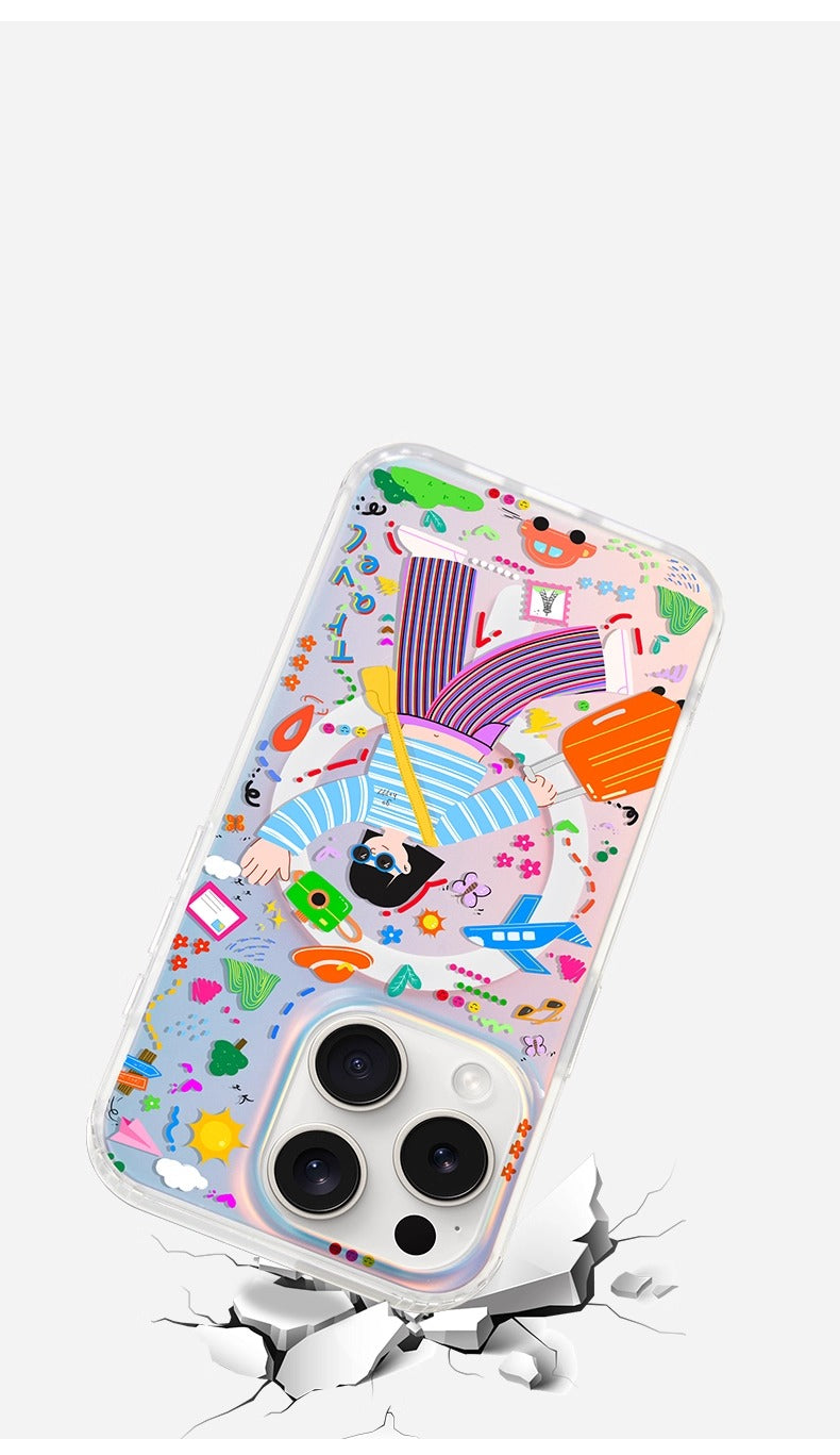 iCraftPro | Magnetic Case with Lanyard for iPhone 12-17 Pro Max | Laser Gradient & Vibrant Dopamine Wanderlust Design