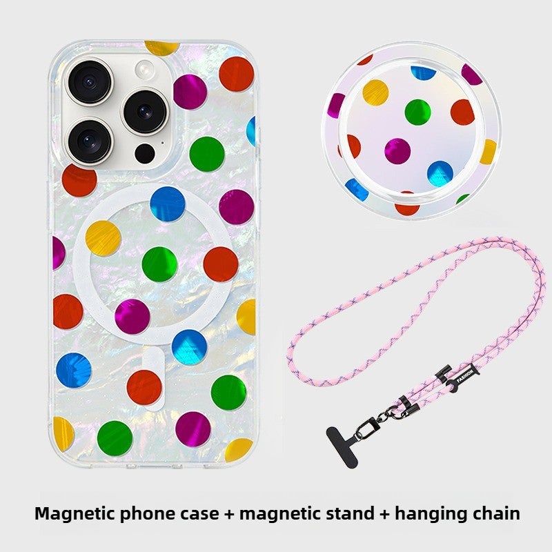 iCraftPro | Aesthetic Shell & Colorful Dots Case ✨ with MagSafe & Lanyard for Women