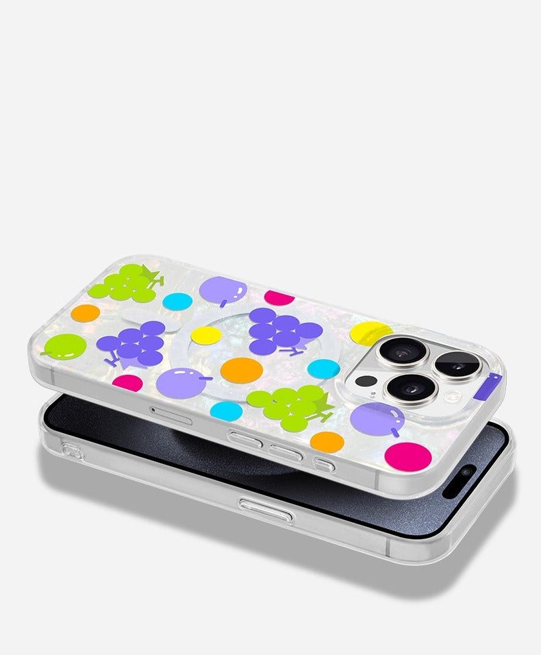 iCraftPro | Creative Pearl-Shell & Fruit Dots Case with MagSafe - for iPhone 13/14/15/16/17 Pro Max
