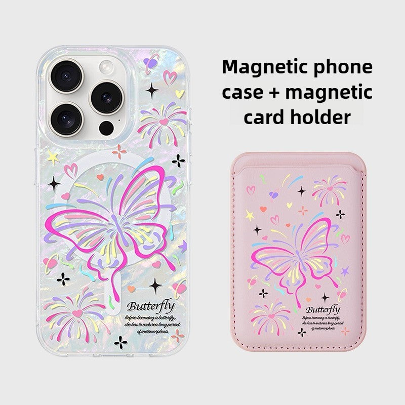 iCraftPro | Shell Pattern MagSafe Case with Colorful Butterfly Design for iPhone 13/14/15/16/17 Pro Max - Artistic Aesthetic Protective Cover
