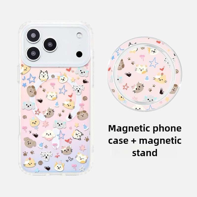iCraftPro | Magnetic Case for iPhone 12-17 Pro Max, Gradient Holographic Aesthetic with Strap, Cute Pet Design