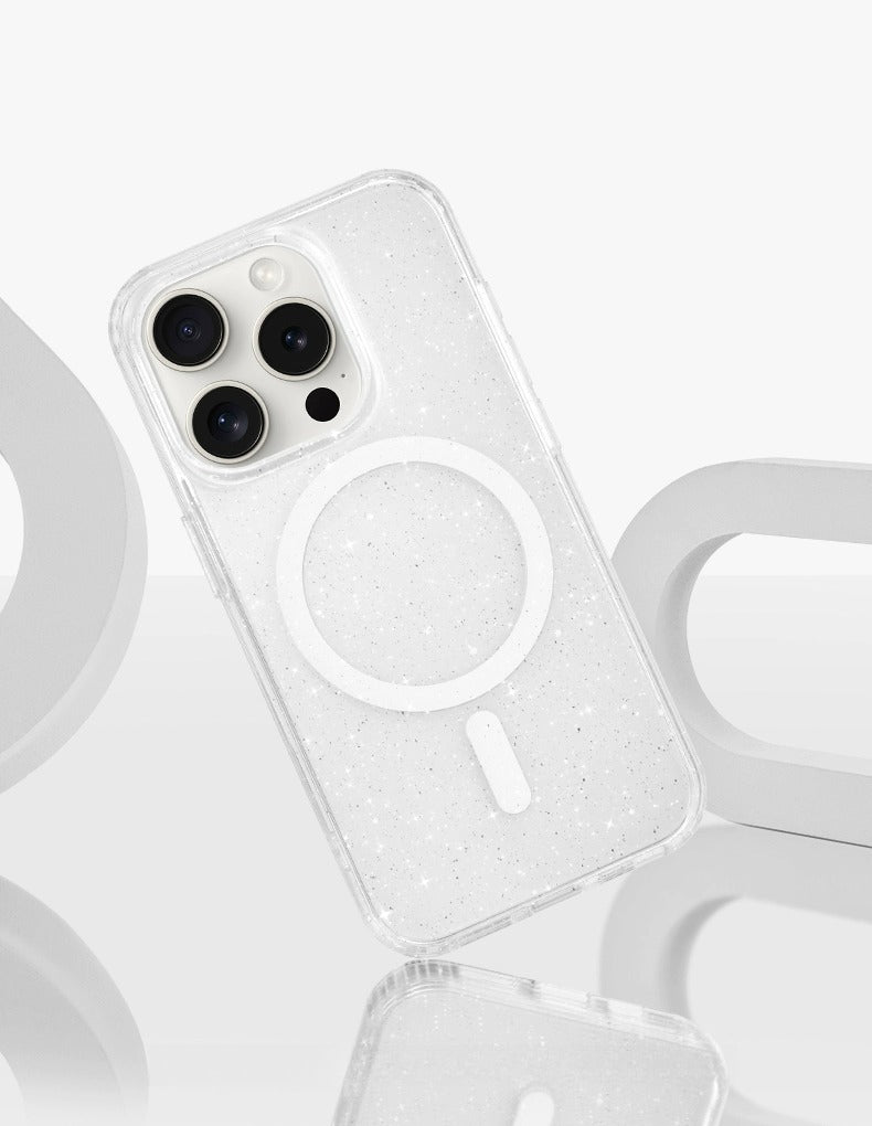 iCraftPro | Magsafe Compatible Case for iPhone 15 Pro Max 14 13 12, Translucent Shimmering Glitter Cover, Stylish Protective Shell for Women