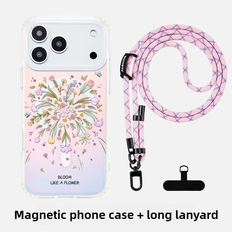 iCraftPro | Floral Holographic Case with Lanyard for iPhone 17 Pro Max, MagSafe Compatible