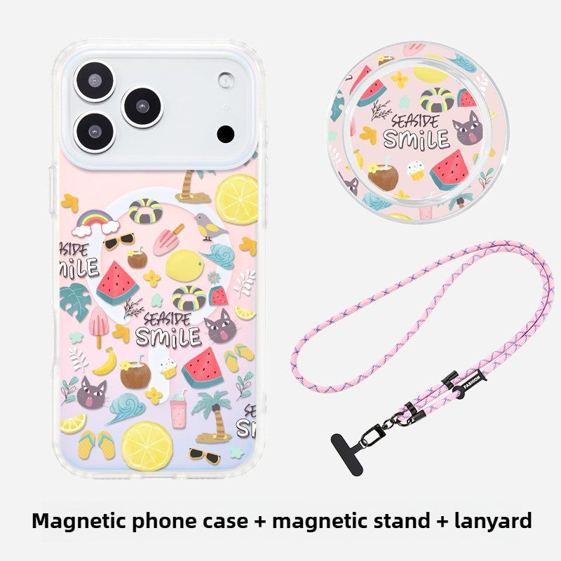 iCraftPro | Holographic Aura MagSafe Case for iPhone 17ProMax 16/15/14 - Creative Design with Trendy Lanyard