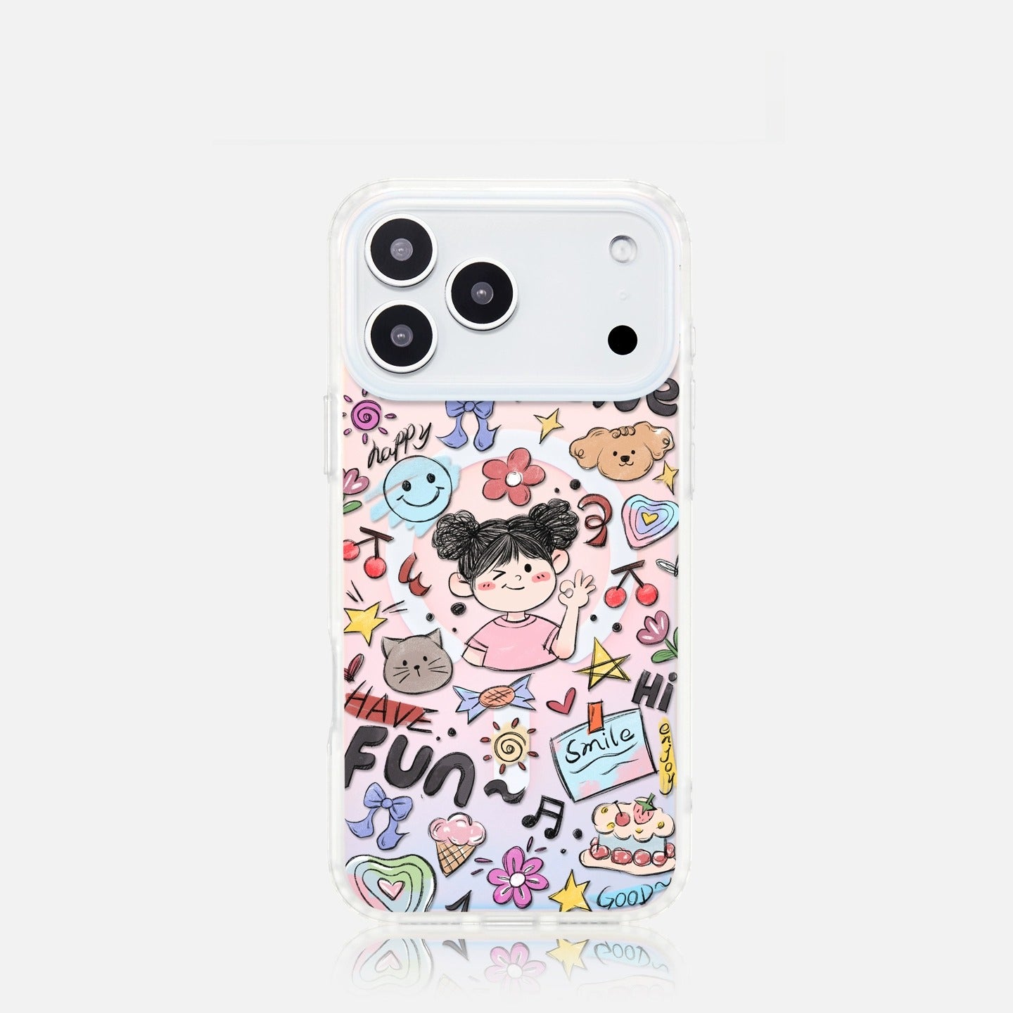 iCraftPro | Magnetic iPhone Case for 17 Pro Max/16 Pro/15/14/13/12 - Girls' Cartoon Doodle Style with Lanyard