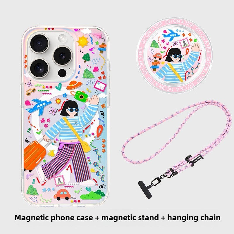 iCraftPro | Magnetic Case with Lanyard for iPhone 12-17 Pro Max | Laser Gradient & Vibrant Dopamine Wanderlust Design