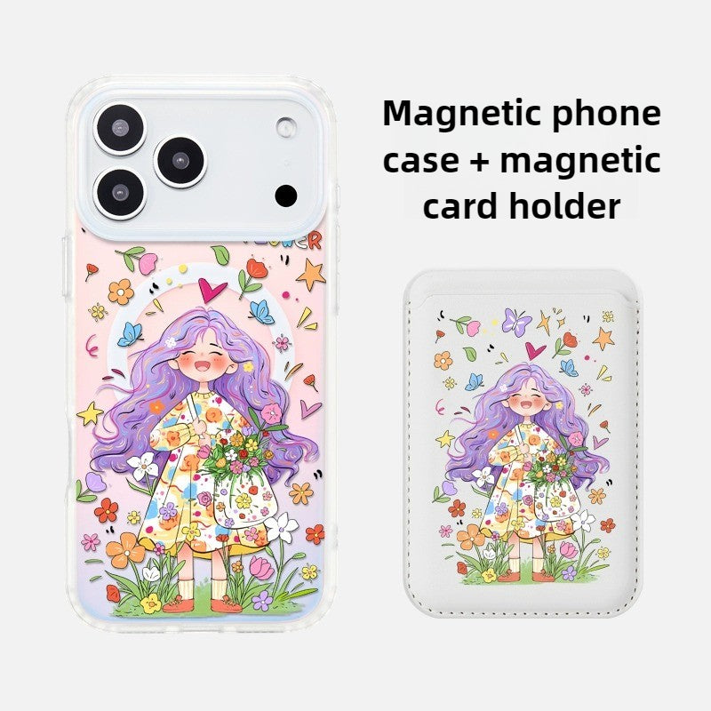 iCraftPro | Magnetic Gradient Holographic Case with Lanyard for iPhone 17 Pro Max - Unique Cartoon Girl Design
