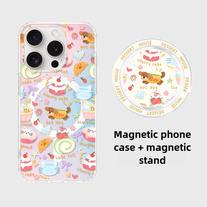 iCraftPro | Magnetic Gradient Holographic Case with Magsafe Strap for iPhone 12/13/14/15/16 Pro/17 Pro Max. Cute Dachshund Design.