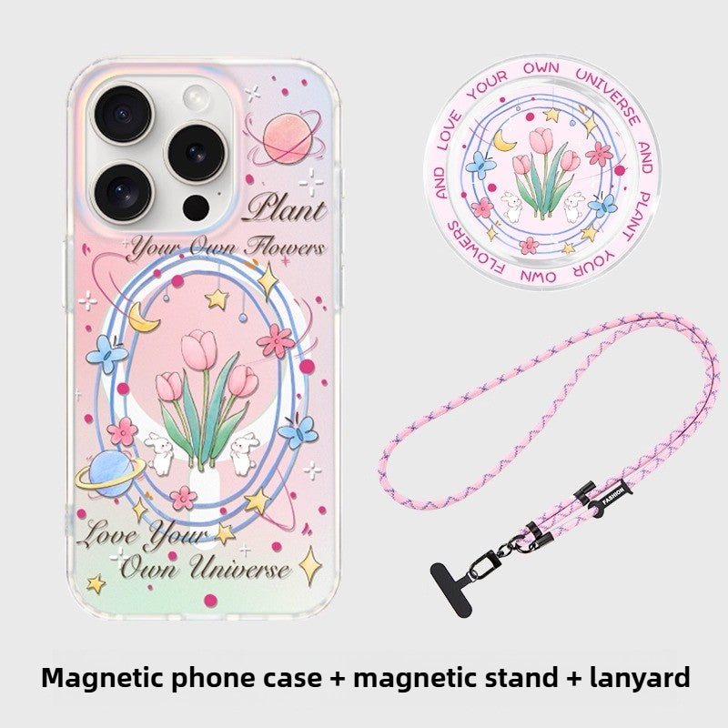 iCraftPro | Magnetic Magsafe Case with Wrist Strap & Tulip Design for iPhone 12/13/14/15/16/17 Pro (Max)