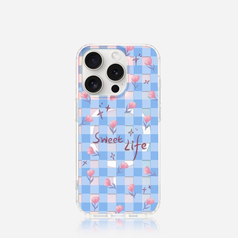 iCraftPro | Magnetic Case for iPhone 12-17 Pro Max | Laser Gradient with Plaid & Rose Design, Unique & Premium