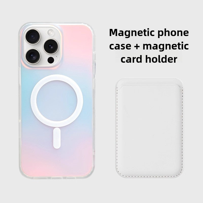 iCraftPro | Magnetic Laser Gradient Case with Lanyard for iPhone 17ProMax/16Pro/15/14/13/12, Frosted Pink Design