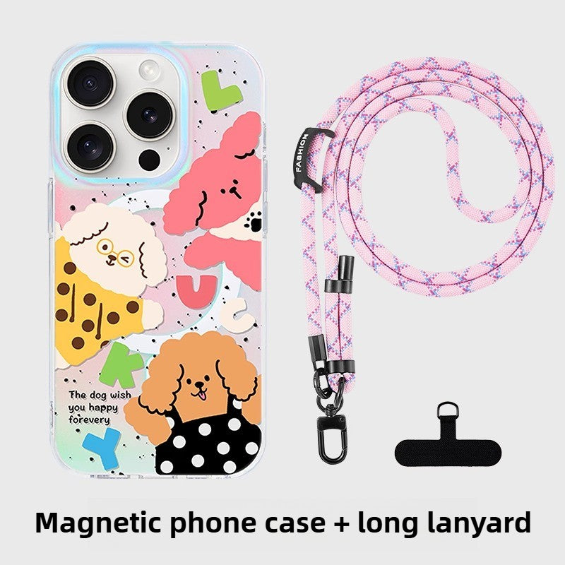 iCraftPro | Magnetic Holographic iPhone Case with Lanyard - Cute Dog Design for iPhone 12-17 Pro Max