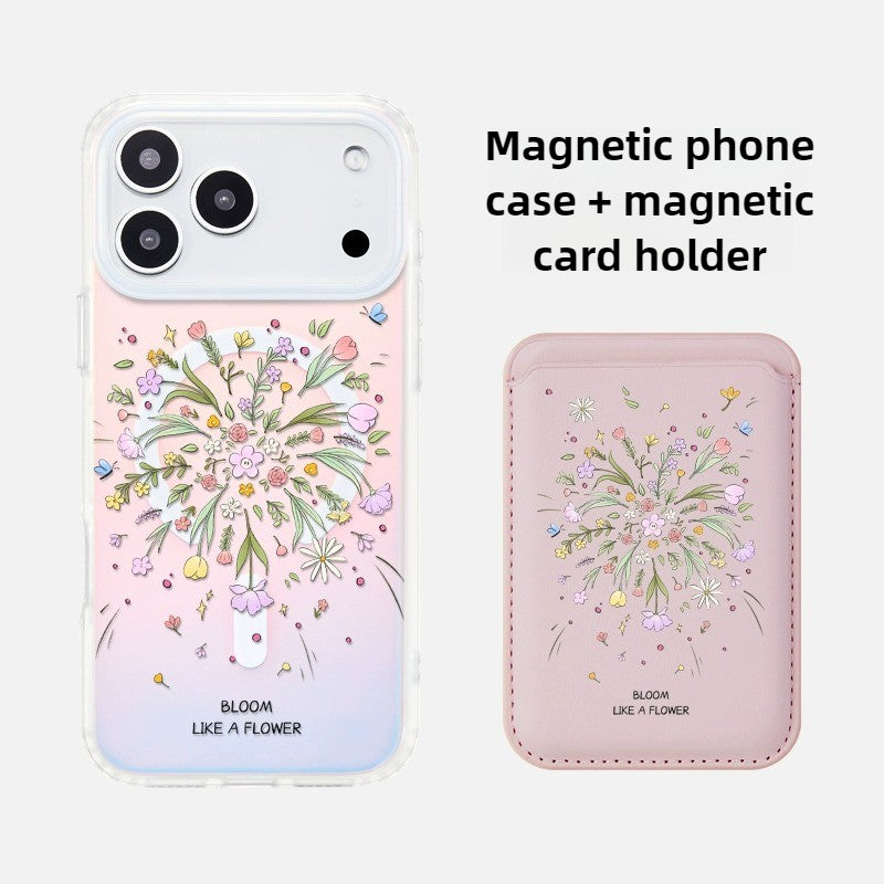 iCraftPro | Floral Holographic Case with Lanyard for iPhone 17 Pro Max, MagSafe Compatible