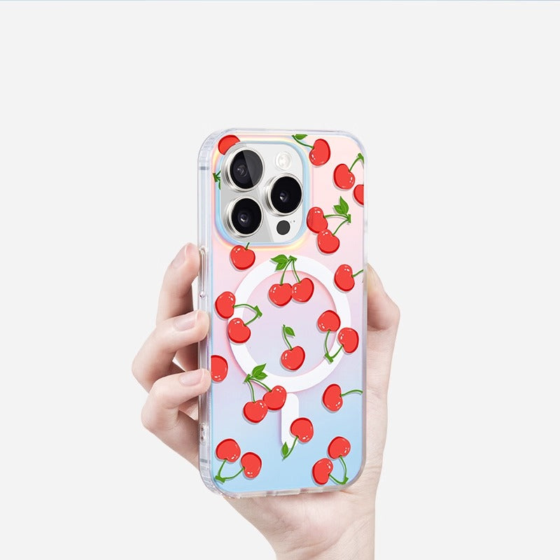 iCraftPro | Applicable to Apple 17promax mobile phone case new iphone16pro women's 15 magnetic attraction gradual change laser magsafe advanced sense 14 niche 13 creative fashion cherry ip12