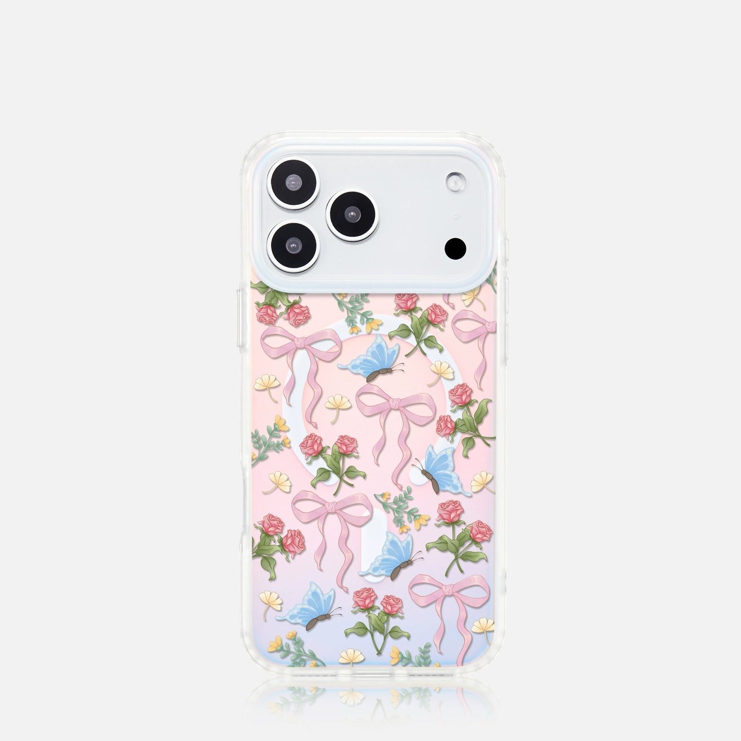 iCraftPro | Vintage Floral Magnetic Case for iPhone 17 Pro Max, Gradient Holographic with Lanyard