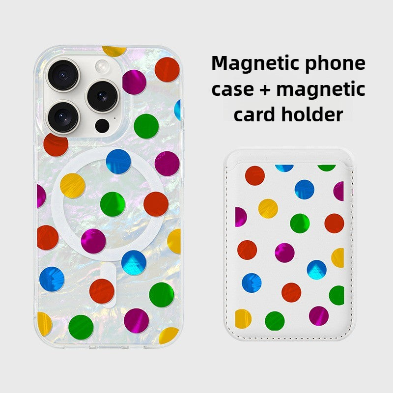 iCraftPro | Aesthetic Shell & Colorful Dots Case ✨ with MagSafe & Lanyard for Women