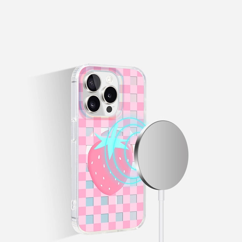 iCraftPro | Applicable to Apple 17promax mobile phone case new iphone16pro women's 15 advanced magnetic suction laser matte magsafe original 14 fresh strawberry 13 creative fresh ip12