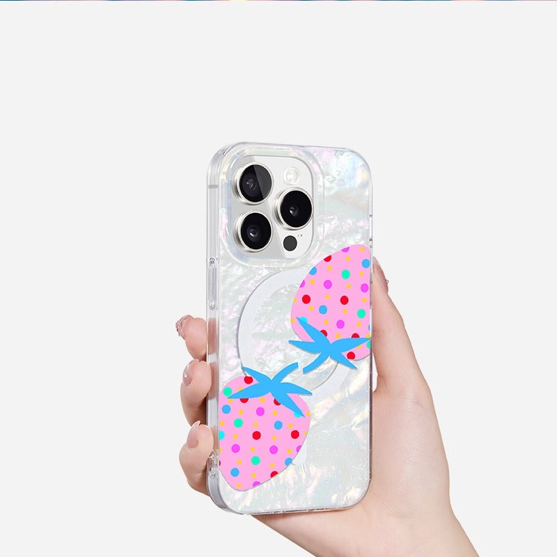 iCraftPro | Magnetic Case with Strap for iPhone 12-17 Pro Max, Features Colorful Shell Pattern, Fresh Fruit, Polka Dots, and Strawberry Designs for a Summer Vibe.