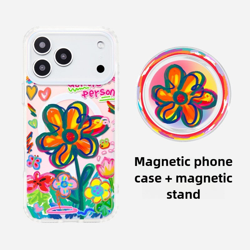 iCraftPro | Floral Holographic MagSafe Case with Lanyard for Apple 17ProMax iPhone 16/15/14/13/12 - Chic & Creative