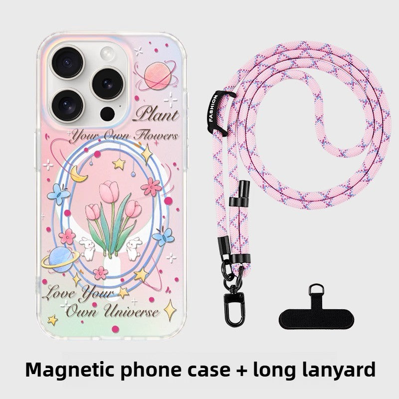 iCraftPro | Magnetic Magsafe Case with Wrist Strap & Tulip Design for iPhone 12/13/14/15/16/17 Pro (Max)