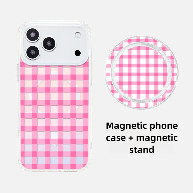 iCraftPro | Aesthetic Laser Grid Magnetic Case with Lanyard for iPhone 17 Pro Max - Trendy Pink, Also Fits iPhone 16/15/14/13/12 Pro