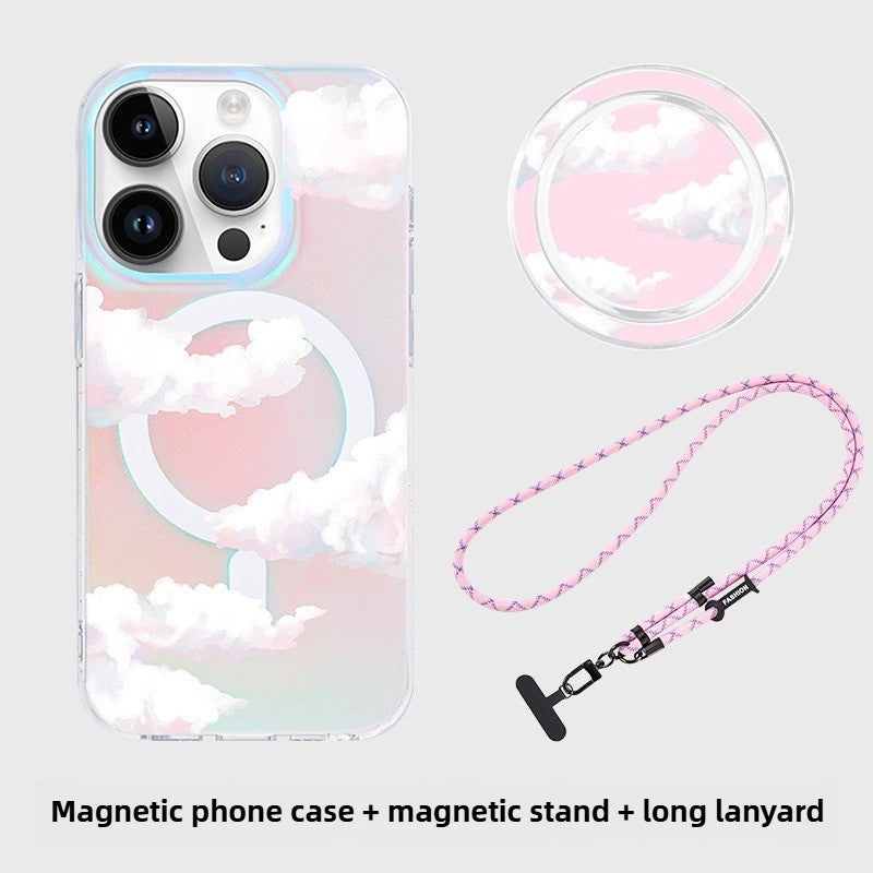 iCraftPro | Holographic Rainbow Gradient & Cloud Design Case with Lanyard, MagSafe Compatible for iPhone 12/13/14/15/16/17 Pro Max