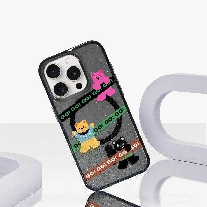iCraftPro | Sparkling Glitter Case for Apple iPhone 16/15 Pro Max, Adorable Cartoon Bear with Lanyard, MagSafe Magnetic Cover