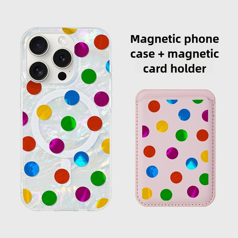 iCraftPro | Aesthetic Shell & Colorful Dots Case ✨ with MagSafe & Lanyard for Women