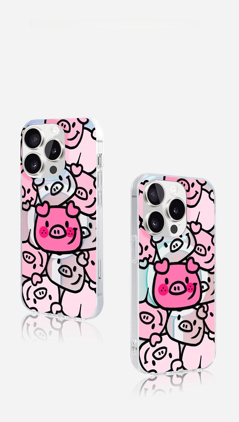iCraftPro | Cartoon Pig Magnetic Case for iPhone 16 Pro with Lanyard