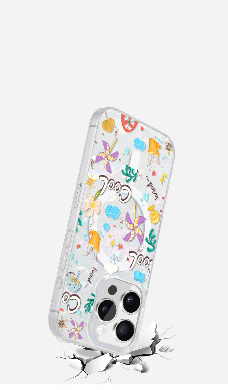 iCraftPro | Unique MagSafe Case: Minimalist Cartoon & Pearl Shell Design for iPhone 13/14/15/16/17 Pro Max