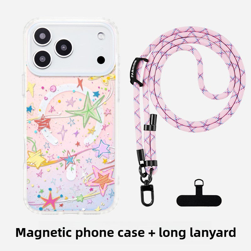iCraftPro | MagSafe Case with Lanyard - Gradient Holographic Stars for Apple 17ProMax 16Pro 15 14 13 12