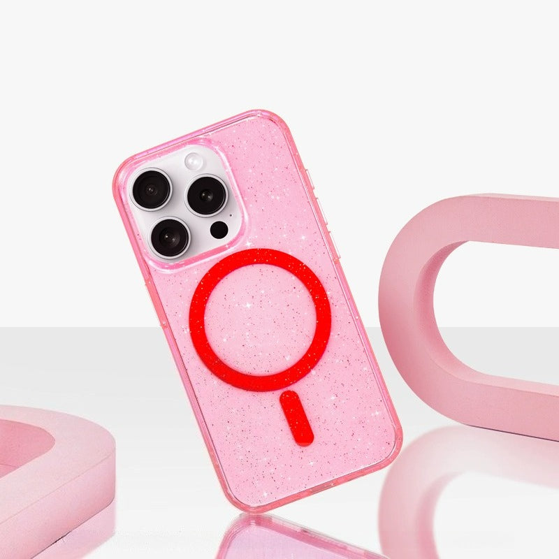 iCraftPro | Magnetic Glitter Case for iPhone 15 Pro Max, Pink Luxe Design, Magsafe Compatible, Fits iPhone 14/13/12 Pro