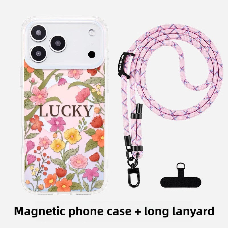 iCraftPro | Lucky Floral & Fresh Style Case. Magnetic, Holographic with Strap for iPhone 12 to 17 Pro Max. Elegant Design.