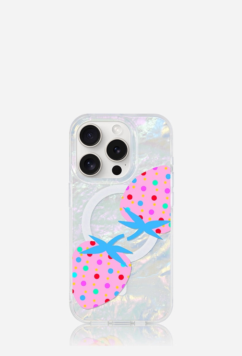 iCraftPro | Magnetic Case with Strap for iPhone 12-17 Pro Max, Features Colorful Shell Pattern, Fresh Fruit, Polka Dots, and Strawberry Designs for a Summer Vibe.