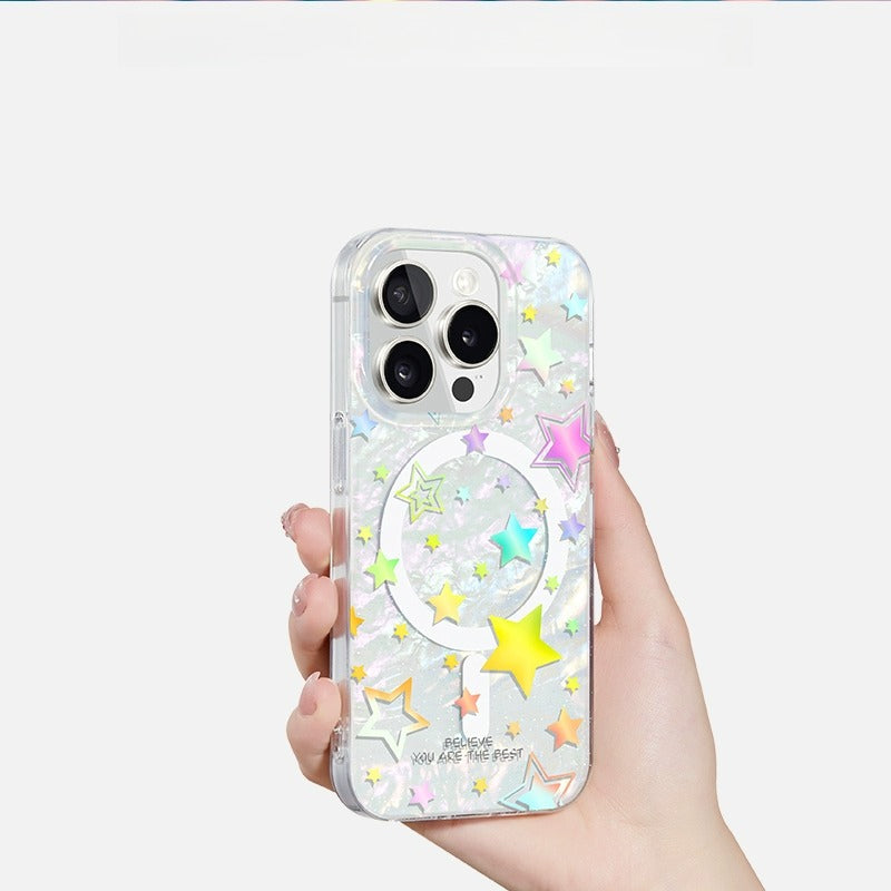 iCraftPro | Star & Shell Pattern Magnetic Case for iPhone 17 Pro Max, Artistic Design, Also Fits iPhone 16/15/14/13 Pro