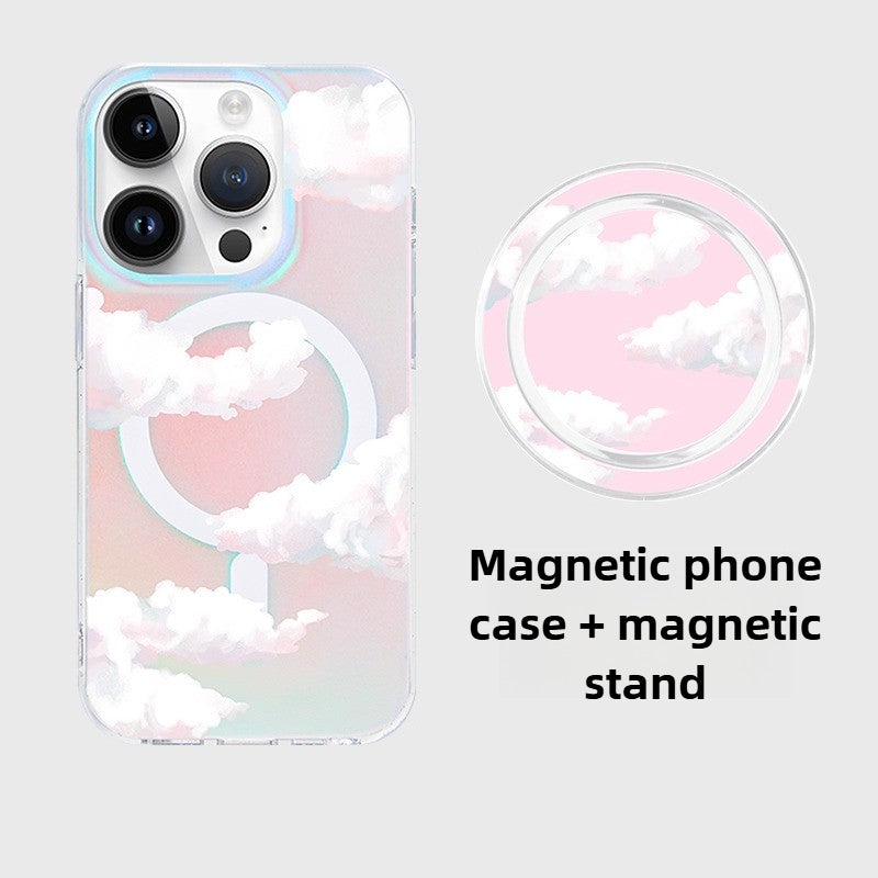 iCraftPro | Holographic Rainbow Gradient & Cloud Design Case with Lanyard, MagSafe Compatible for iPhone 12/13/14/15/16/17 Pro Max